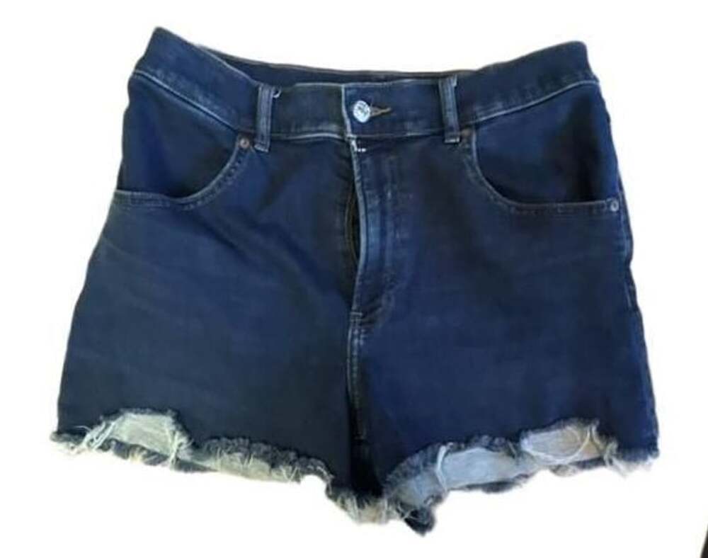 Express Mom Short Super High Rise Size 10 Dark Wash Raw Hem Denim Shorts